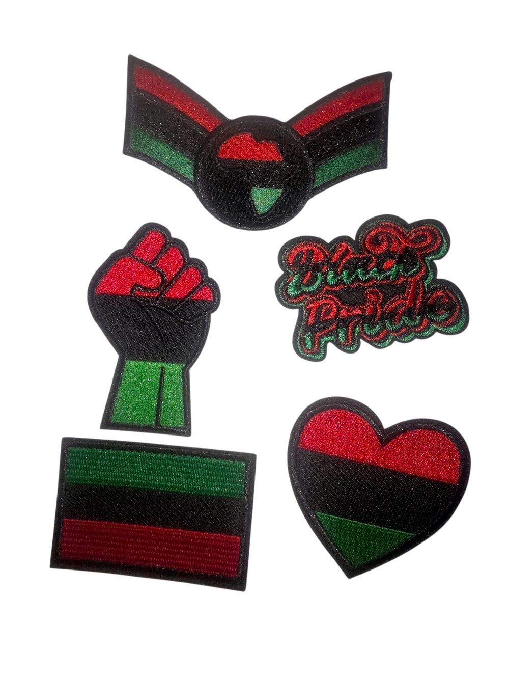 Pan-African Flag Patch Set - Red, Black & Green 5 Pc